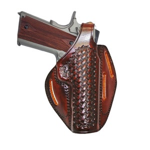 Leather Holster For Canik TP9 - Genuine Leather - Thumb Break - Basket Weave - 3 Slot Style