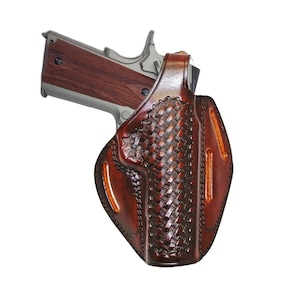 Walther PPK Leather Holster: Handmade Basket Weave, Thumb Break
