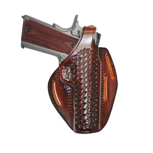 Beretta F92, 92FS, M9, 92X, Px4 Strom Leather Holster - 3 Slot Style - Thumb Break - Basket Weave - Genuine Leather