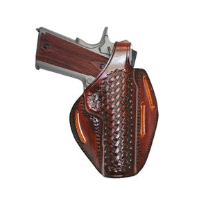 Leather Holster: Springfield XD, XDS, XDM, 1911 - Basket Weave, Thumb Break