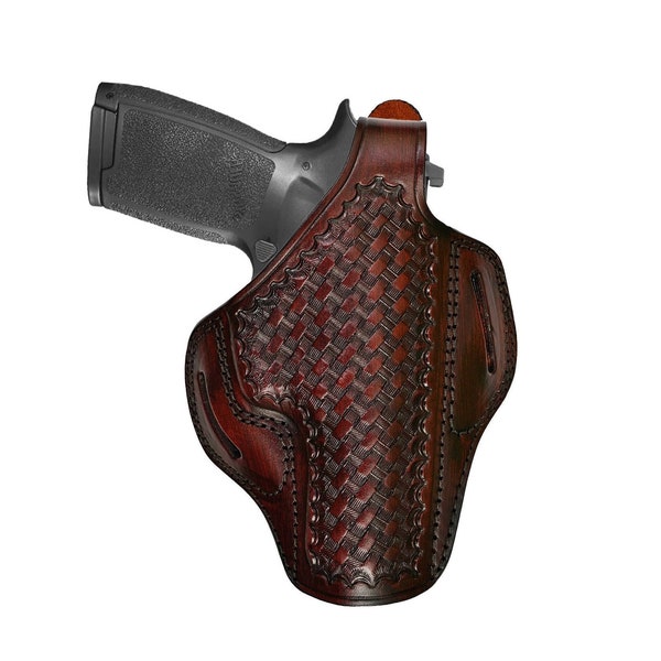 Leather Holster Fits Browning HP, Browning 1911 - Thumb Break - Basket Weave - Genuine Leather