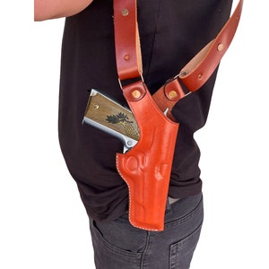 Leather Shoulder Holster Fits Browning HP, Browning 1911 - Double Magazine - Genuine Leather