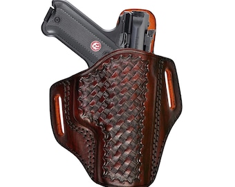 Leather Holster for Ruger Mark IW/4 .22/45 Lite - Basket Weave - Premium Leather - OWB Fast Draw