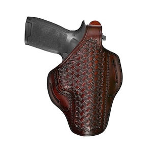 Leather Belt Holster Fits Jericho 941 - Genuine Leather - Thumb Break - Basket Weave