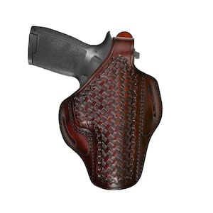 Leather Holster Fits SW MP Shield, MP40, 5906, 6906, 1911 - Basket Weave - Genuine Leather