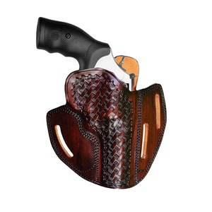 Handmade Leather OWB Holster: Basket Weave, Colt King Cobra & Python .357 Magnum