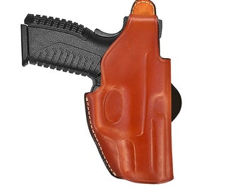 Leather Paddle Holster Fits Glock 17, 19, 21, 26, 27, 30, 43, 43X - Thumb Break - Genuine Leather