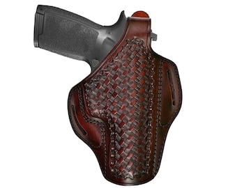 Leather Holster Fits Sig Sauer P226, P229, P365, P320, P250, P238, P239, P938, 1911 - Basket Pattern - Thumb Break
