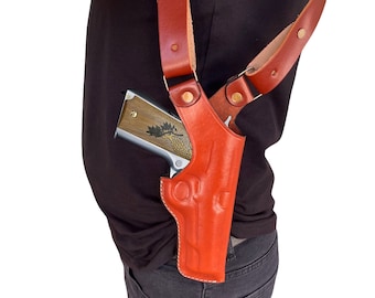 Colt 1911 Leather Shoulder Holster - Double Magazine - Genuine Leather - 1911 Shoulder Holster