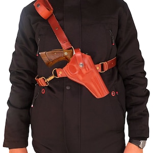 Leather Chest Holster Fits Ruger GP100, SP101 - SpeedLoader - Genuine Leather - Revolver Chest Holster