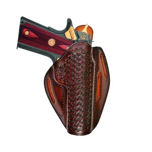 Leather Belt Holster Canik TP9 - Genuine Leather - Fast Draw - 3 Slot Style - Basket Weave