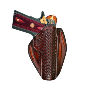 Leather Holster For Sig Sauer P226, P365, P229, P320, P250, P238, P239, P938, 1911 - 3 Slot Belt - Basket Pattern - Genuine Leather