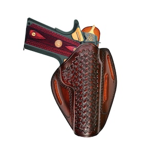 Basket Weave Leather Open Top Belt Holster for Colt Ruger Springfield  Armory 1911 45 Acp 