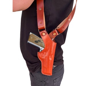 Walther PPK, PPQ, P99, CCP Leather Shoulder Holster - Genuine Leather - Vertical Posture - Double Magazine