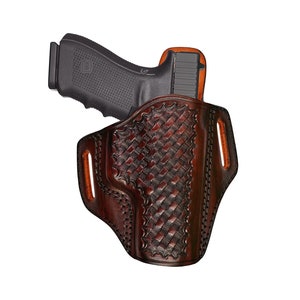 Leather Holster Fits SW MP Shield, MP40, 5906, 6906, 1911 - Genuine Leather - Basket Weave