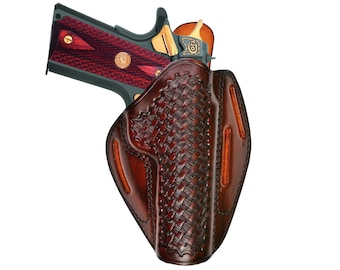 Funda de cuero para CZ 75: tejido de canasta hecho a mano, desenfundable rápido