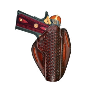 Taurus G2 PT111, G2C, G2S Leather Holster - 3 Slot Belt, Basket Weave, Genuine Leather