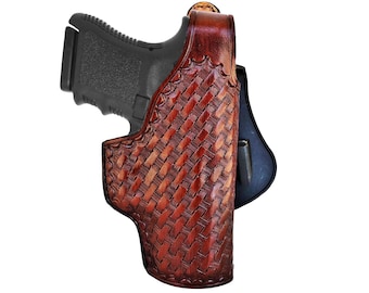 Paddle Leather Holster Fits Colt 1911 - Basket Weave - Genuine Leather