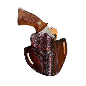 Leather Holster Fits SW Model 686, 586, 637, 60 - Genuine Leather - Revolver Leather Holster - Basket Weave