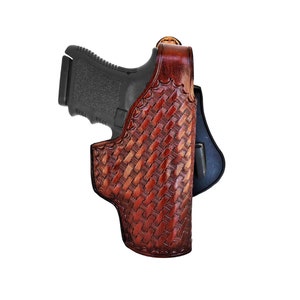 Paddle Leather Holster For Canik TP9 - Genuine Leather - Basket Weave - Thumb Break
