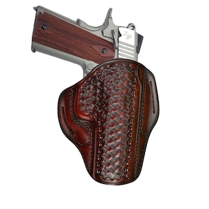 Leather Belt Holster Fits Sig Sauer P226, P229, P365, P320, P250, P238, P239, P938, 1911 - Basket Pattern - Brown or Black - Genuine Leather