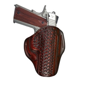 Leather Holster Fits Colt 1911 - Basket Weave - Fast Draw - Genuine Leather