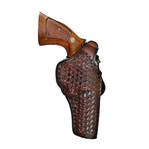 Leather Paddle Holster Fits Ruger GP100, SP101 - Genuine Leather - Revolver Paddle Holster - Basket Weave