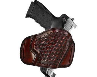 Fondina sportiva in pelle adatta per Glock 17, 19, 21, 26, 27, 30, 42, 43, 43X - Vera pelle - Intreccio a canestro