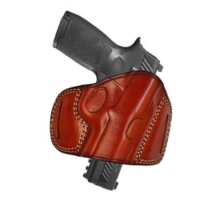 Leather Sporty Holster Fits Glock 17, 19, 21, 26, 27, 30, 42, 43, 43X - Geniune Leather - Right or Left Handed