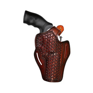 Leather Holster Fits Taurus 856, 605, 905, 82 - Basket Weave - Genuine Leather