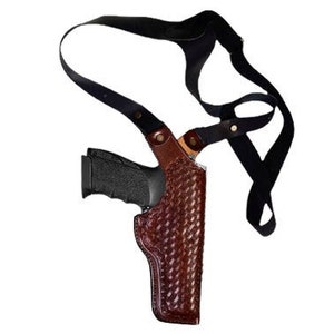 Leather Shoulder Holster Fits Browning HP, Browning 1911 - Basket Weave - Genuine Leather