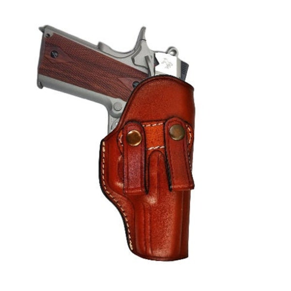 Carry Inside The Waistband Leather Holster Fits Colt 1911 - Double Magazine - Genuine Leather