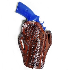 OWB Leather Holster Fits SW Model 686, 586, 637, 60 - Genuine Leather - Revolver Leather Holster - Basket Weave