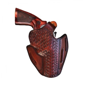Leather Holster Fits Ruger GP100, SP101 - Genuine Leather - Revolver Leather Holster - Basket Weave