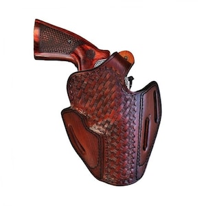 Leather Holster Fits Taurus 856, 605, 905, 82 - Basket Weave - Genuine Leather