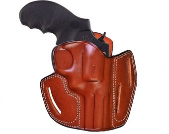 Coldre externo de couro para Colt King Cobra e Python .357 Magnum - Modelo com 3 slots - Saque rápido - Carregador rápido