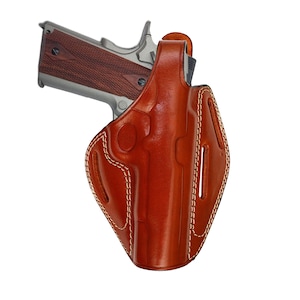 Thumb Break Leather Holster Fits Glock 17, 19, 21, 26, 27, 30, 42, 43, 43X - Glock Double Magazine Holster - Genuine Leather