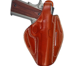 Thumb Break Leather Holster Fits Glock 17, 19, 21, 26, 27, 30, 42, 43, 43X - Glock Double Magazine Holster - Genuine Leather