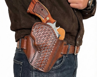 Leather Basketweave Belt Holster for Colt King Cobra 3 inch