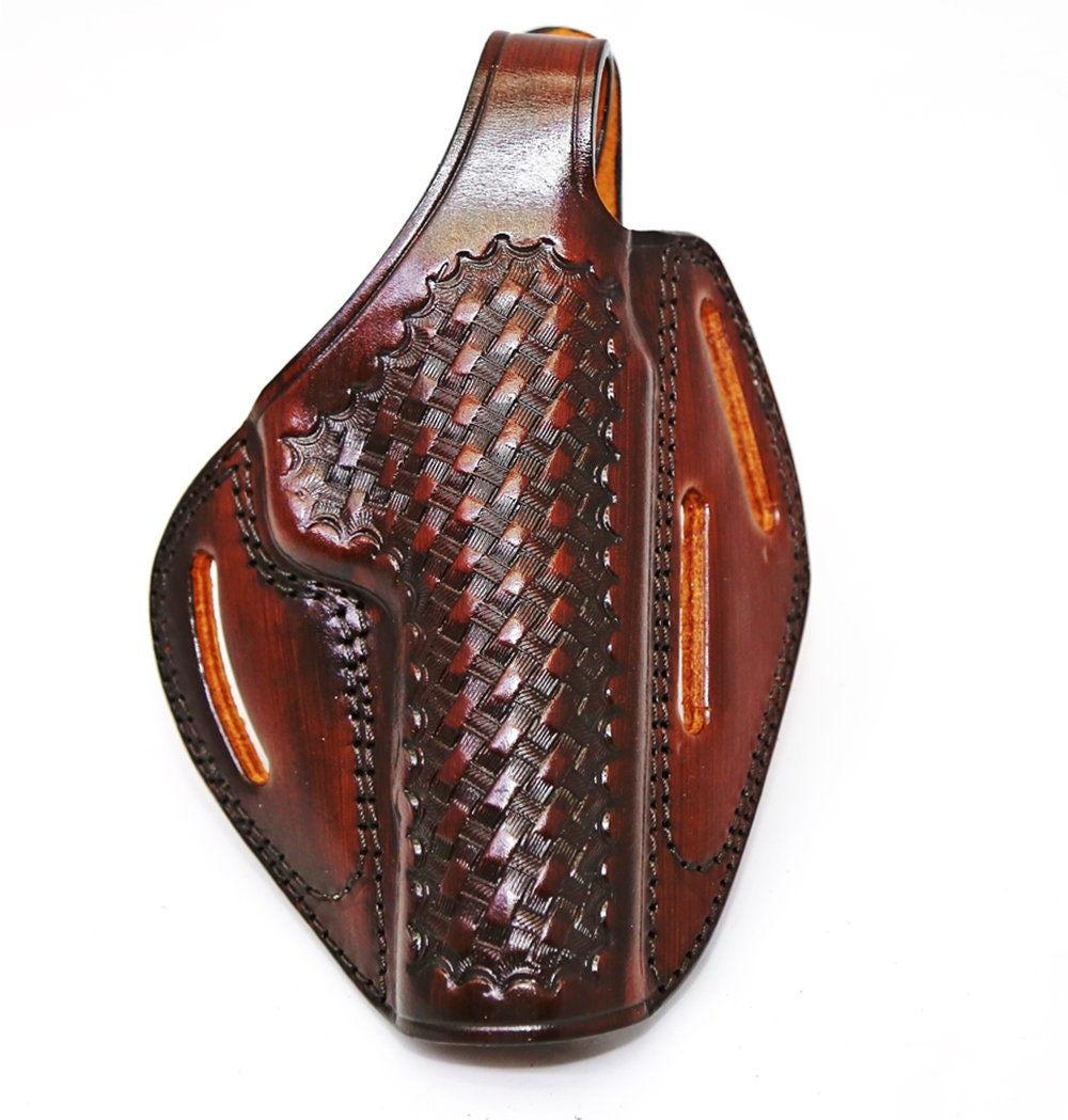 Leather Holster For Colt 1911 - Basket Weave - 3 Slot Belts - Genuine Leather - Thumb Break