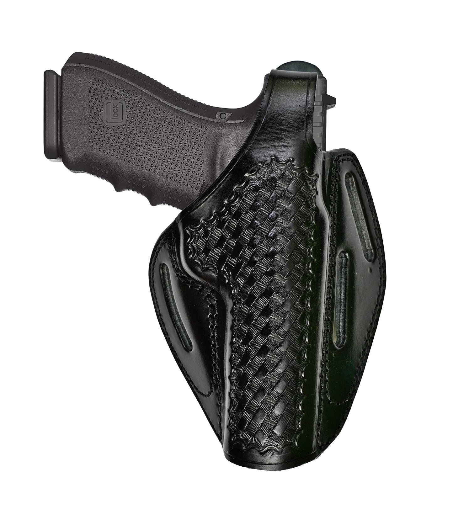 Leather Holster For Colt 1911 - Basket Weave - 3 Slot Belts - Genuine Leather - Thumb Break