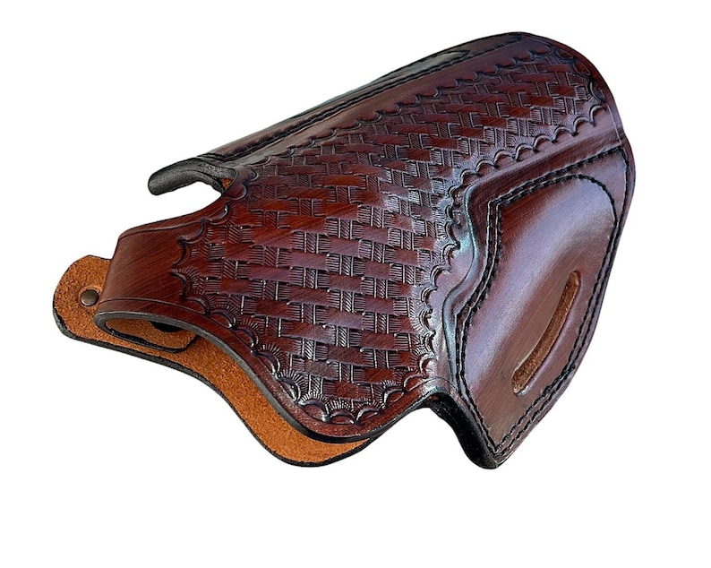 Funda de cuero para revólver BasketWeave para Ruger GP100 o SP101 imagen 5