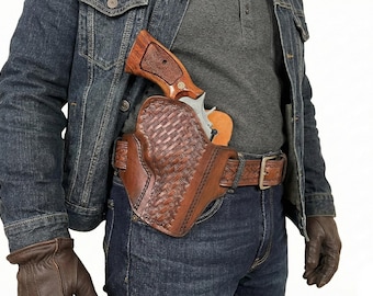 Leather OWB Holster Fits Colt King Cobra 3 inch Barrel, BasketWeave