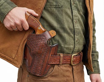 BasketWeave Revolver Leather Holster for Ruger GP100 or SP101