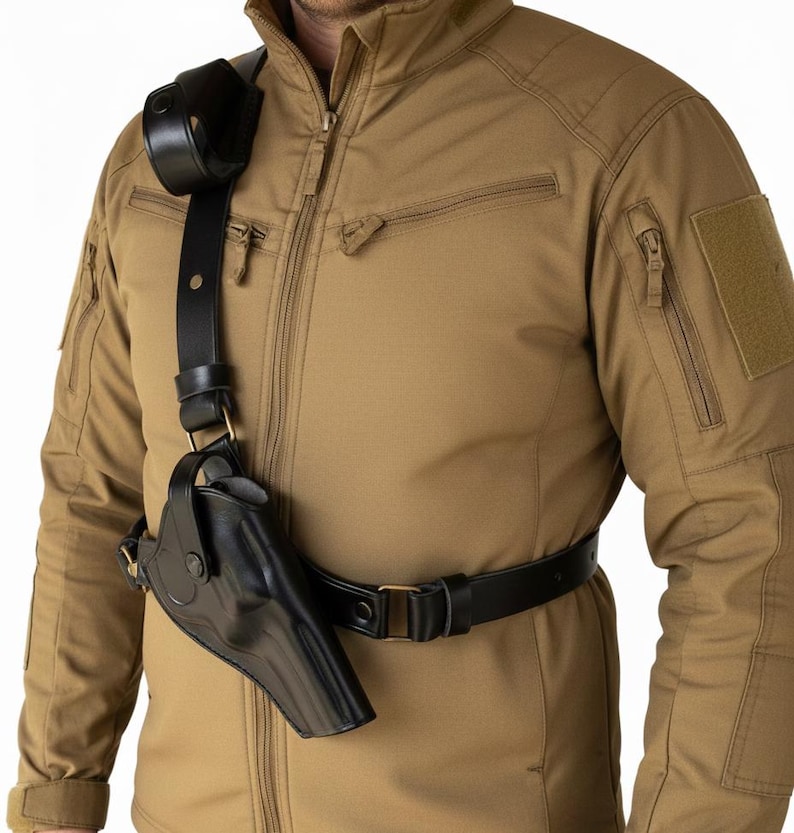 Leather Chest Holster Fits Ruger GP100, SP101 - SpeedLoader - Genuine Leather - Revolver Chest Holster image 3