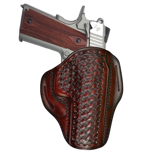 Kimber Micro 9, Kimber 1911 .45 ACP Leather Holster - Fast Draw - Genuine Leather - Basket Weave