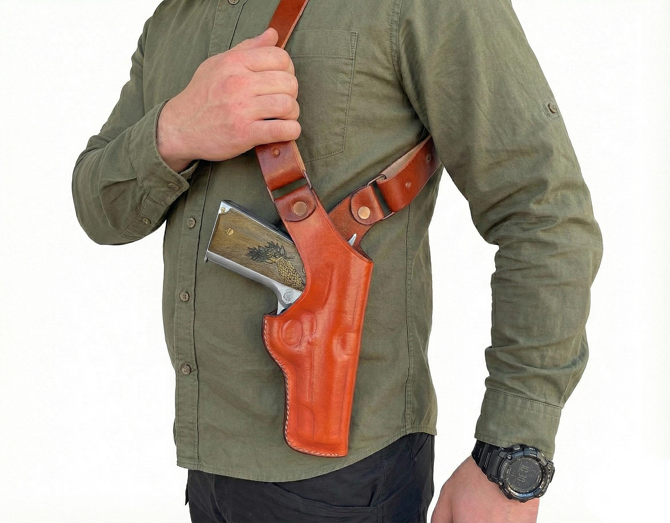 レザーショルダーホルスター（ブラウニングHP＆1911、ダブルマガジン