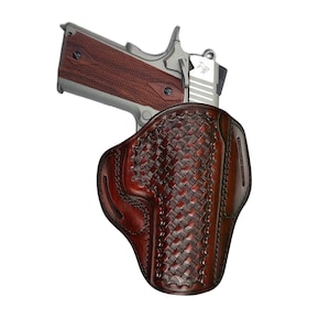 Leather OWB Holster Fits Glock 17, 19, 21, 26, 27, 30, 42, 43, 43X - Geniune Leather - Fast Draw