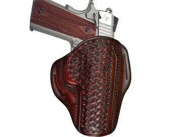Leather OWB Holster Fits Glock 17, 19, 21, 26, 27, 30, 42, 43, 43X - Geniune Leather - Fast Draw