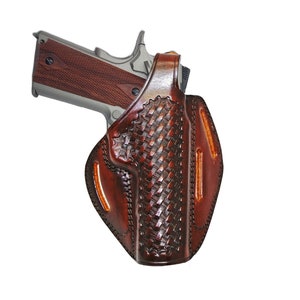 Kabura skórzana pasuje do pistoletów Glock 17, 19, 21, 26, 27, 30, 42, 43, 43X - skóra naturalna - splot koszykowy